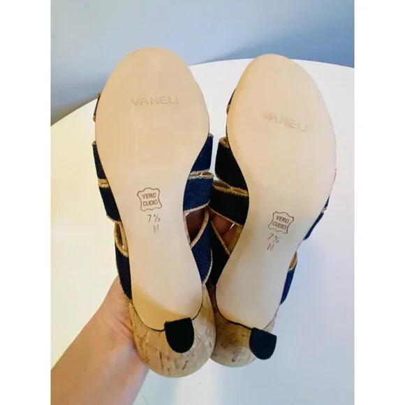 New Vaneli Matilda Blue Jean Sandal Side Women’s Size 7 1/2 N Low Heel Cork - Picture 6 of 14